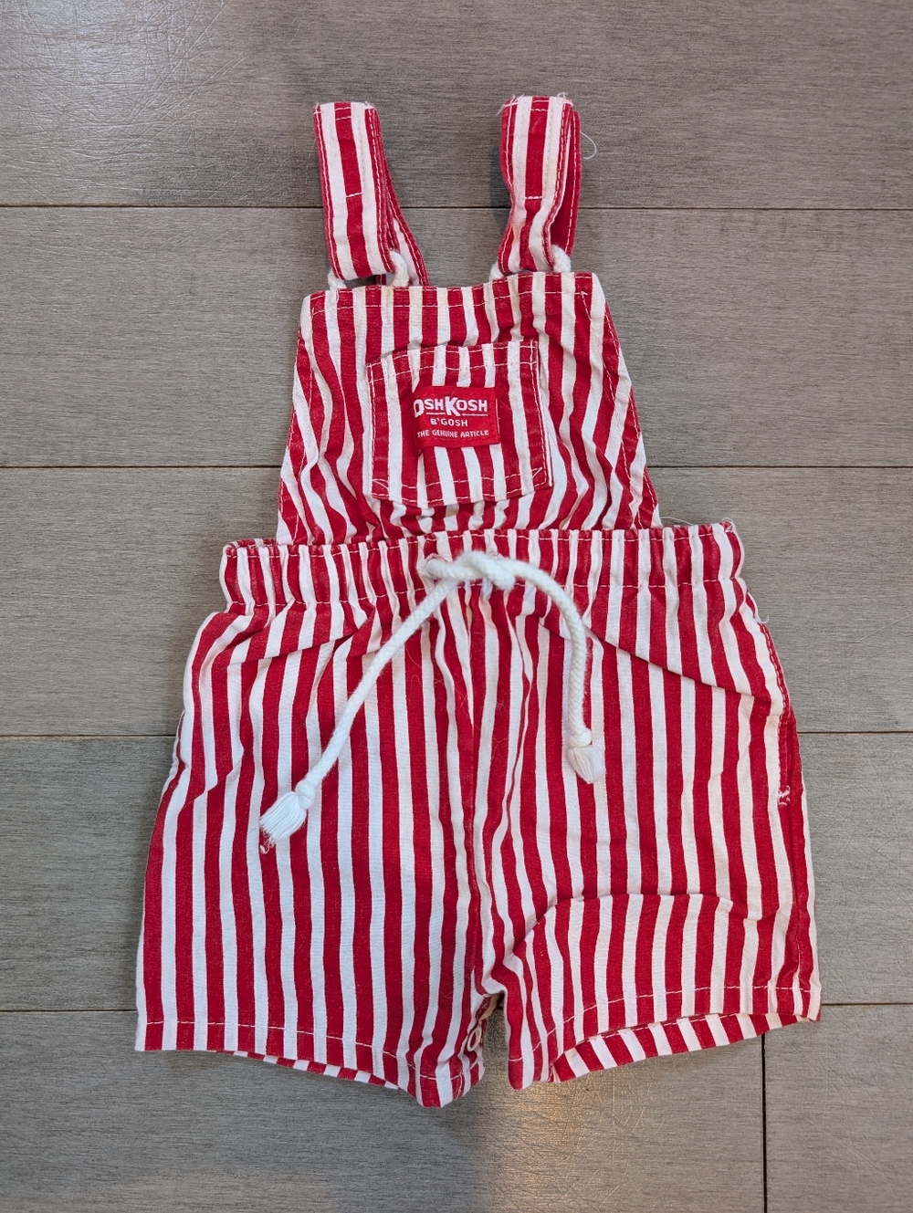 Vintage Oshkosh B'Gosh Red White Stripe Short Overalls Shortalls 6/9 months